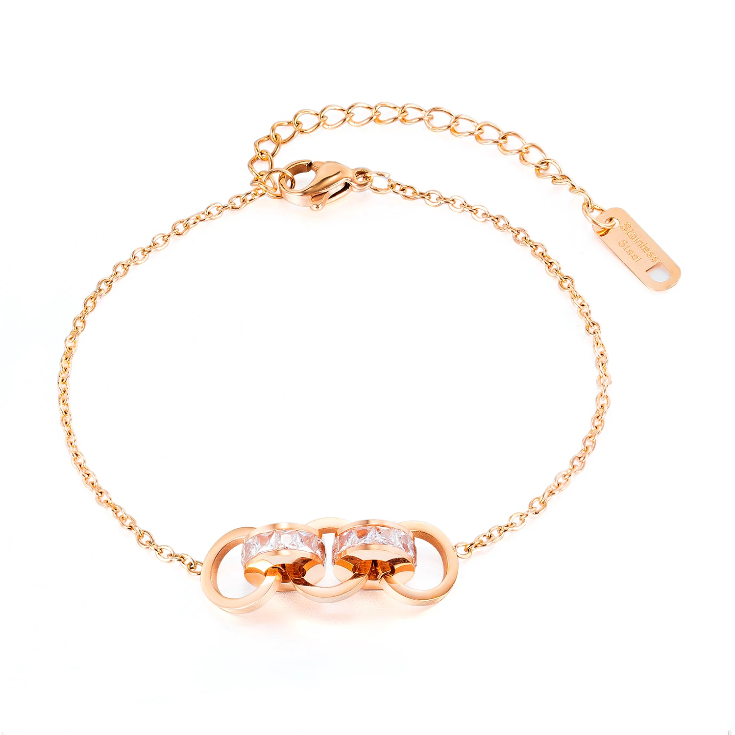 

OPK Women Slim Chain Link Bracelets Crystal Stainless Steel Designer Charms Rose Gold Lady Elegant 1069