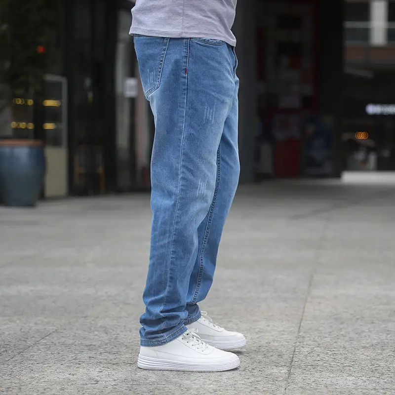 Baggy jeans Elastic men's jeans plus size loose fat high waist broad jeans Oversize pants Cargo pants jeans high belt overalls