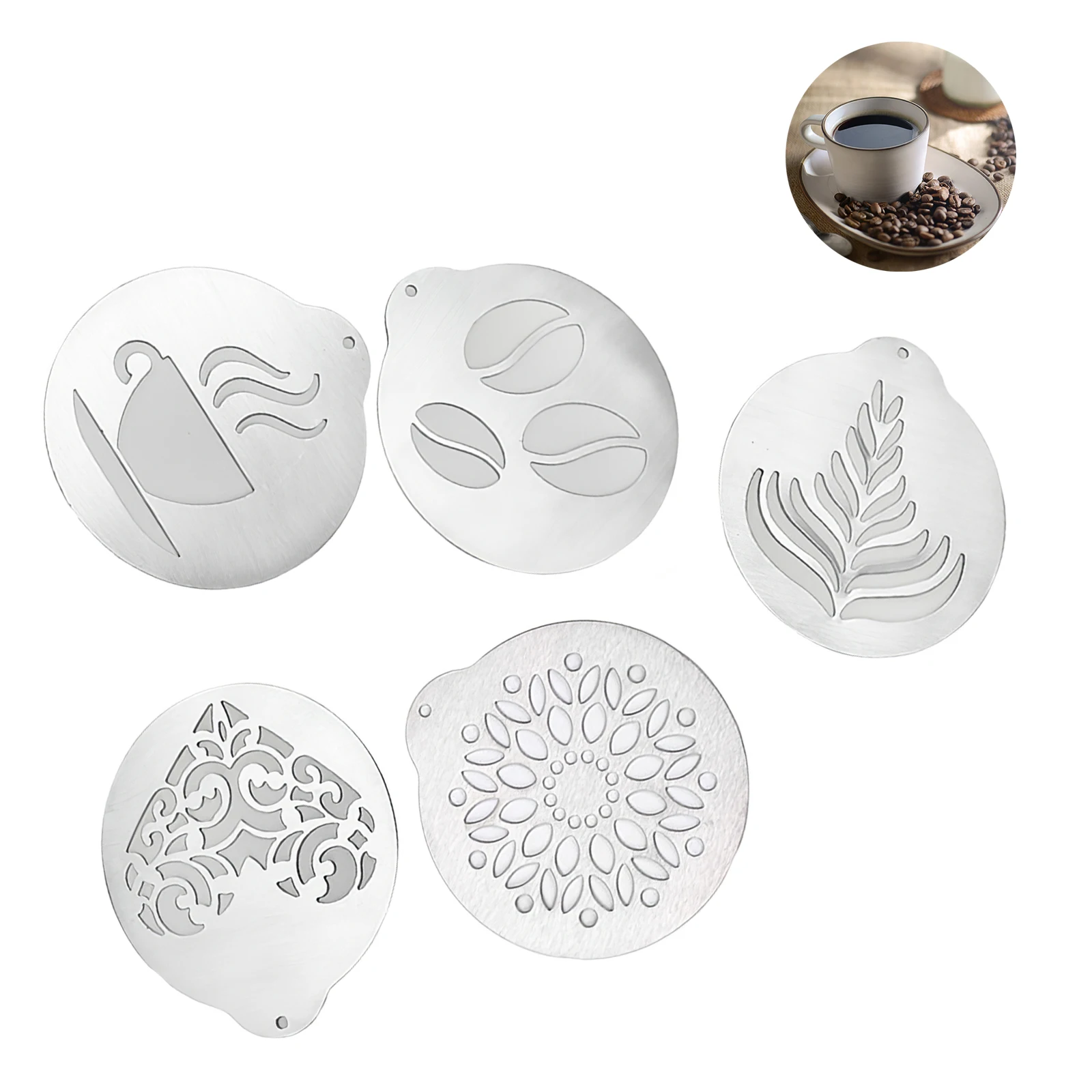

5Pcs Coffee Printing Model Coffee Stencils Coffee Spray Tool For Latte Cake Coffee Espresso Decor Coffee Drawing Mold Coffeeware