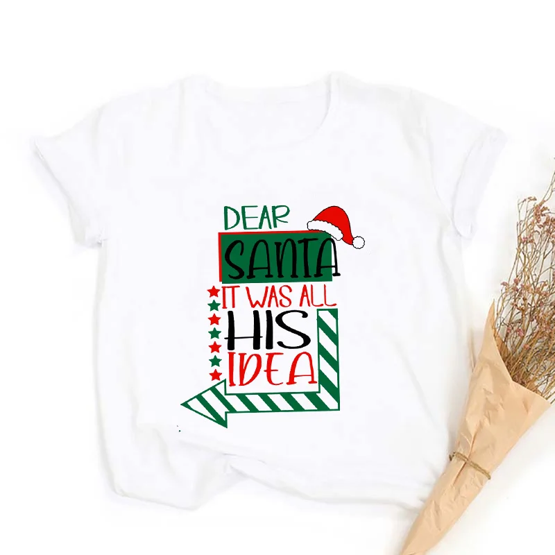 Dear Santa It Was All They Idea Family Matching Clothes Christmas T Shirt Mom Dad Kid Outfit Mother Daughter Son Top Baby Romper | Женская