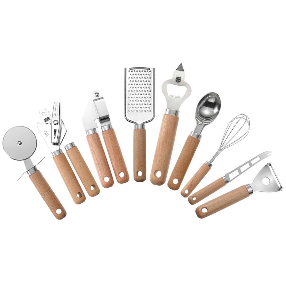 

Wooden Handle Utensils Can Opener Cheese Planer Kitchen Gadget Set 18/10 Stainless Steel Garlic Kitchenware Kitchen Accessories
