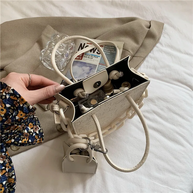 

2 Piece Print Design Chain Tote Bags for Women High Quality Pu Leather Shoulder Bag Female Casual Square Crossbody Messenger Bag