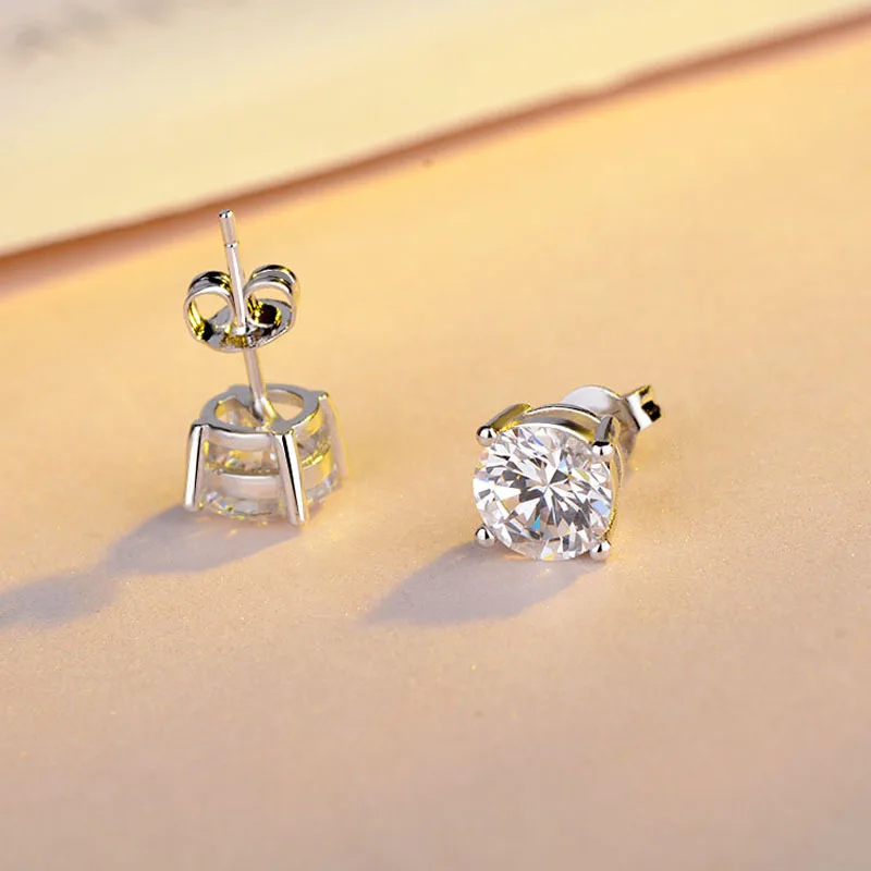 Женские круглые серьги-гвоздики из стерлингового серебра 925 пробы с кристаллами