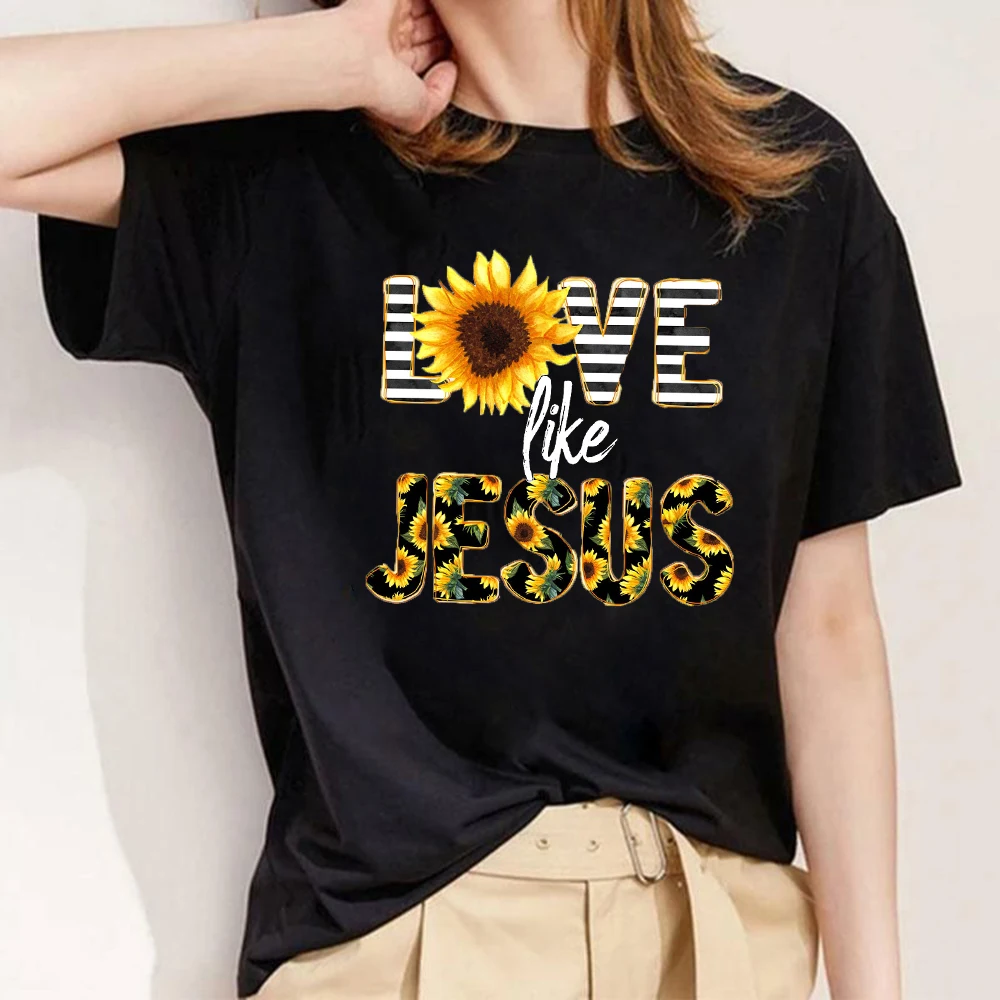 

Love Like Jesus Christian Sunflower Women Aesthetic Graphic Tee Summer Faith Short Sleeve T Shirts Clothes Tops Camisetas Mujer