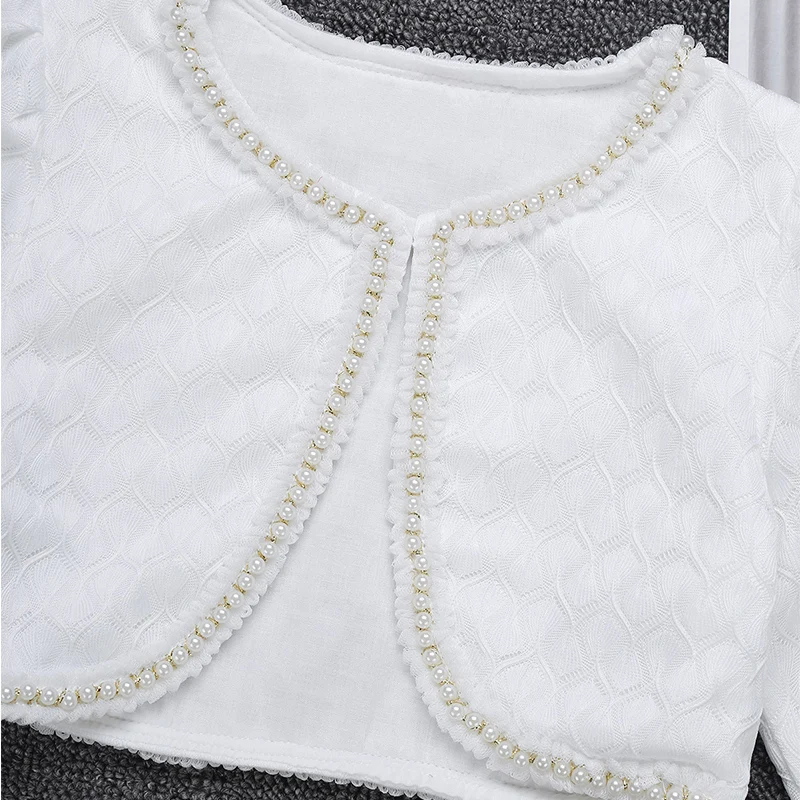 Женский короткий топ для балета белый кружевной болеро с длинными рукавами и