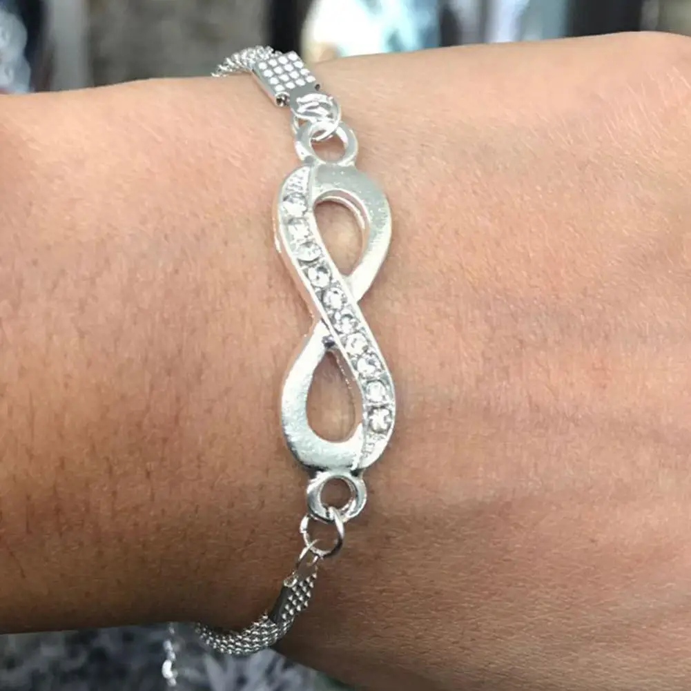 

Fashion Cubic Zircon Silver Infinity Love Bracelets Friendship Gifts Jewelry Simple Bracelets Wedding Adjustable For Women X6P0