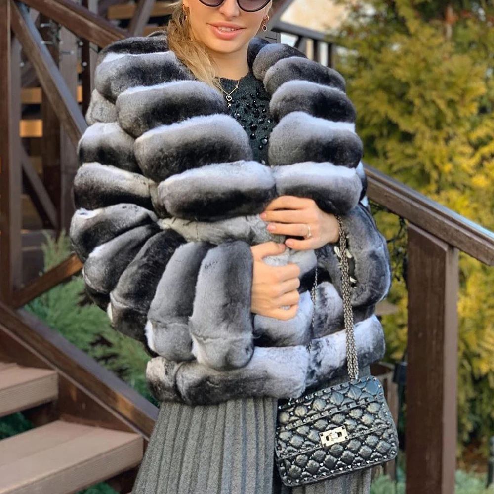 Fashion Short Real Rex Rabbit Fur Coat for Women High Quality Winter Woman Natural Rex Rabbit Fur Jacket with Big Lapel Collar