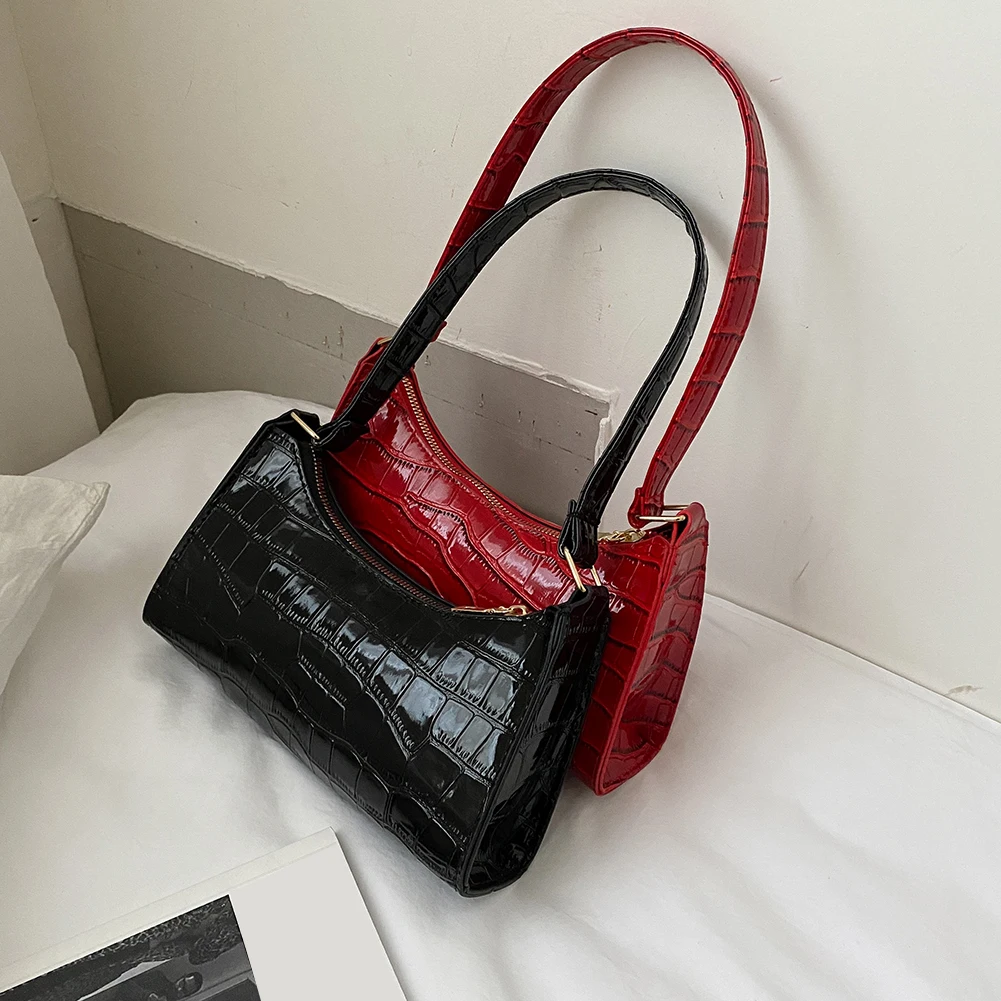 

Women's Bag Fashion PU Leather Alligator Pattern Hobos Underarm Bag Ladies Vintage Solid Color Zipper Handbags Bolsa Feminina