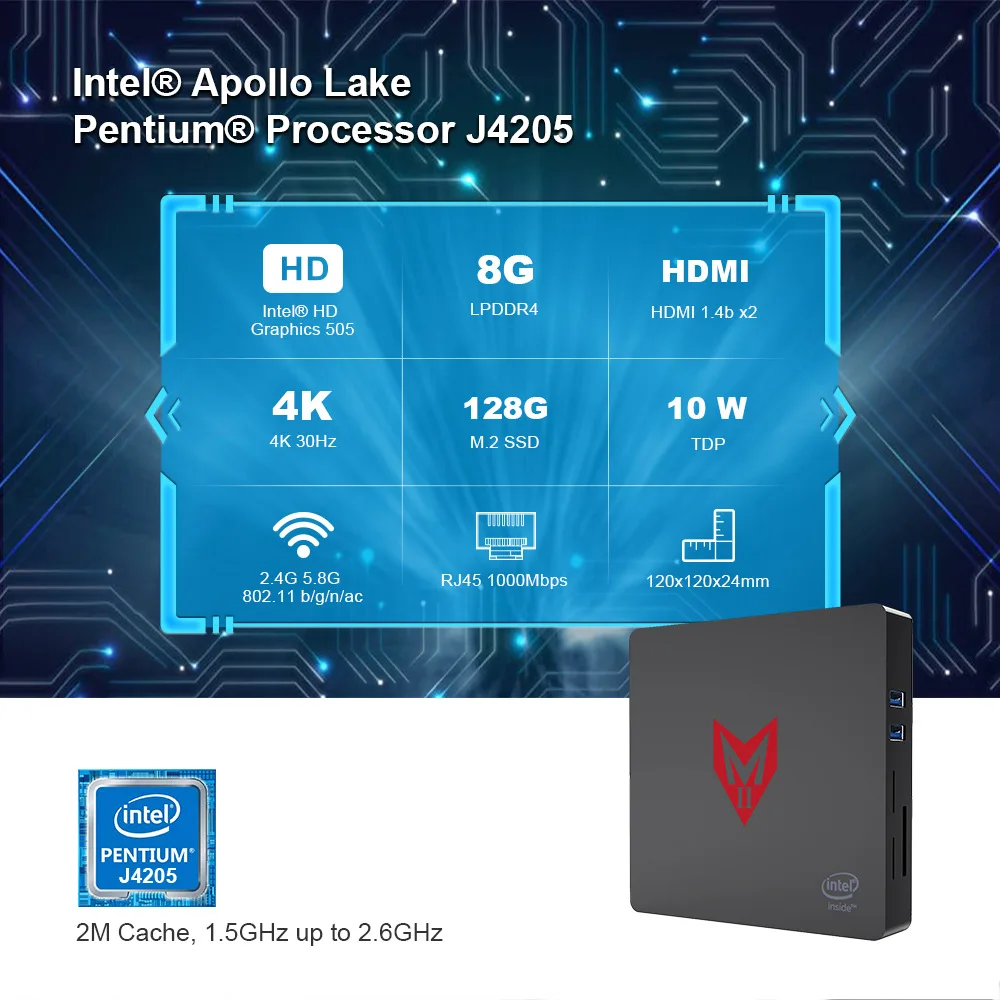 Мини ПК 8G + 128G компьютерные Хост Настольные компьютеры Intel apollo lakce pentium J4205 сетевой