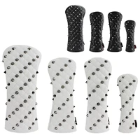 1 pcs golf headcovers rivets pu leather for driver fairway 3 5 hybrids putter black white red
