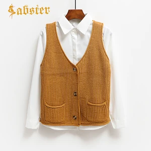 Женский весенне-осенний вязаный кардиган, топы, новинка 2019, женские свитера, жилеты без рукавов, повседневный женский кардиган XZ561