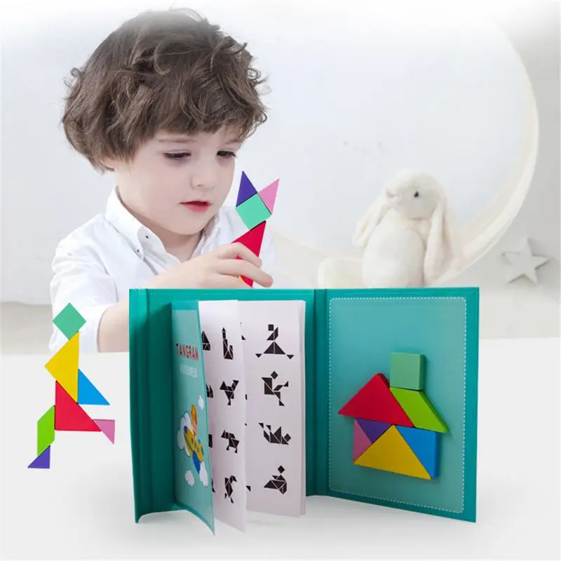 

96 Puzzles Magnetic Tangram Kids Toys Montessori Educational Magic Book Suit