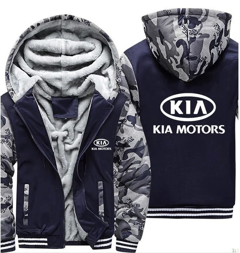 

Hoodies Men KIA Car Logo Print Jacket Men Hoodies Casual Winter Thicken Warm Fleece cotton Zipper Raglan Coat Male Tracksuits G