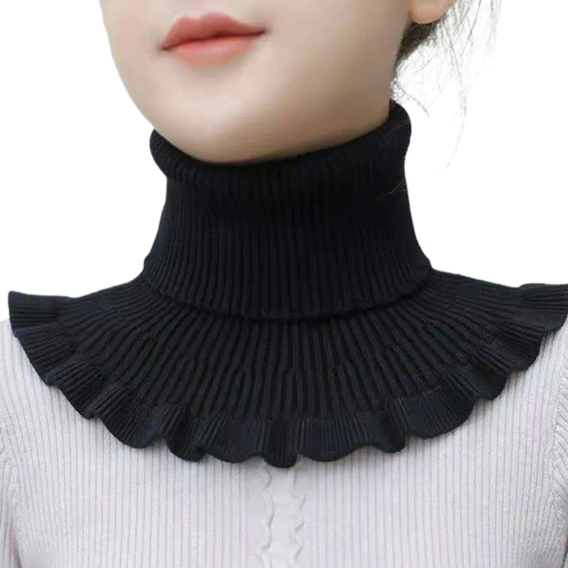 

Korean Style Women Winter Ribbed Knit Fake Collar Multicolor Striped Detachable Sweater Turtleneck Dickey Stretchy Neck Warmer