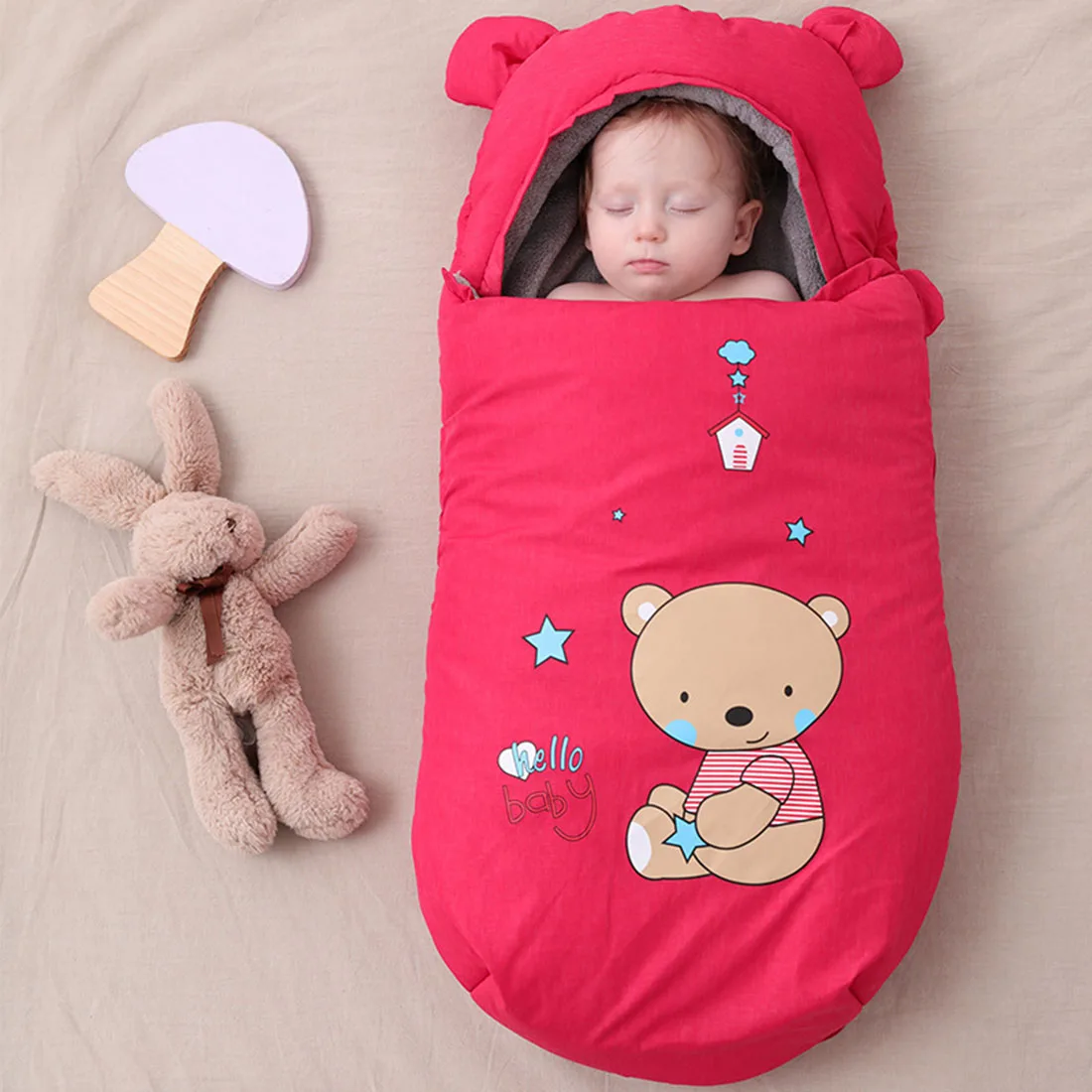 Милый спальный мешок с медвежьими ушками для малышей зимняя коляска муфта ног