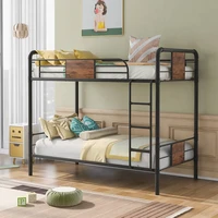 twin size space saving metal loft bunk bed single modern student dormitory bunk bed sturdy frame metal bed guard rail stairs