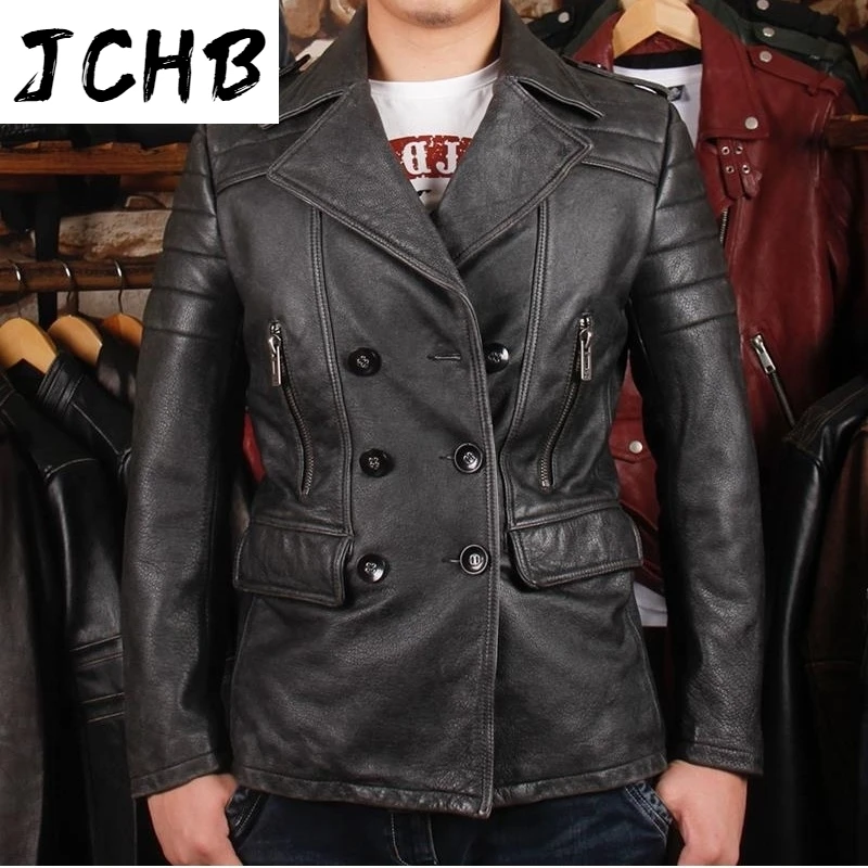 

Brand shipping. Free new man thicker vintage long Jackets men's genuine leather biker slim jacket.autumn plus siz
