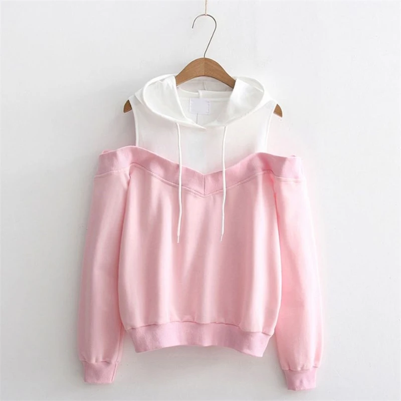 

Women's Hoodie, strapless fake shoulder sweater, new fashion in autumn