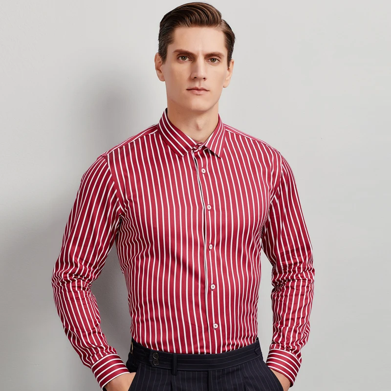 Модная цветная полосатая рубашка для мужчин не требует глажки из 100% хлопка
