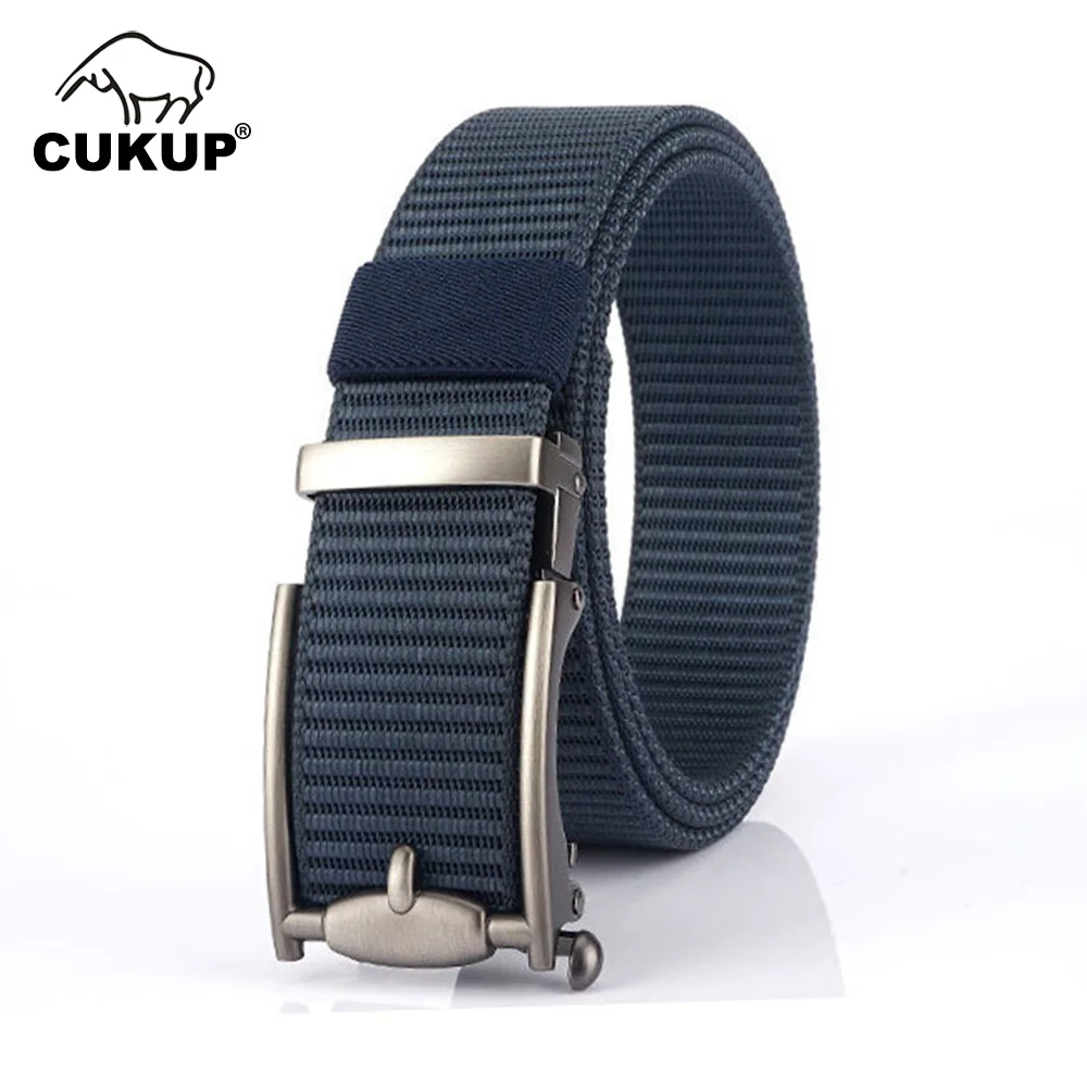 CUKUP Men's 2022 Quality Blue Nylon & Canvas Belts Men Unique Design Fake Automatic Buckle Metal Accessories 3.5cm Width CBCK272