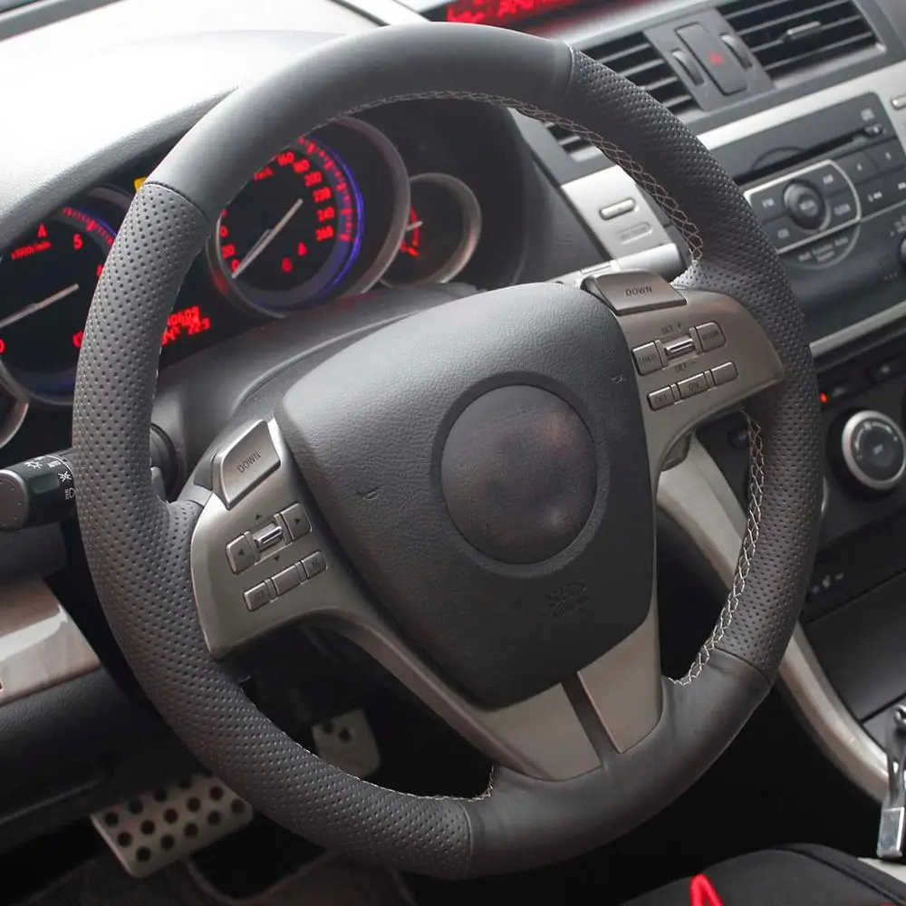 PONSNY чехол из натуральной кожи для рулевого управления автомобиля для Mazda 6 2008-2012 zoom авто ручная работа черный чехол
