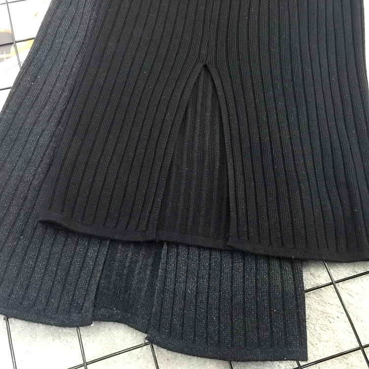 

2019 New Style Autumn Knitted Skirt High-waisted Skirt Wool Skirt Vertical Striped Slit Slim Fit One-step Skirt Women's Clothing