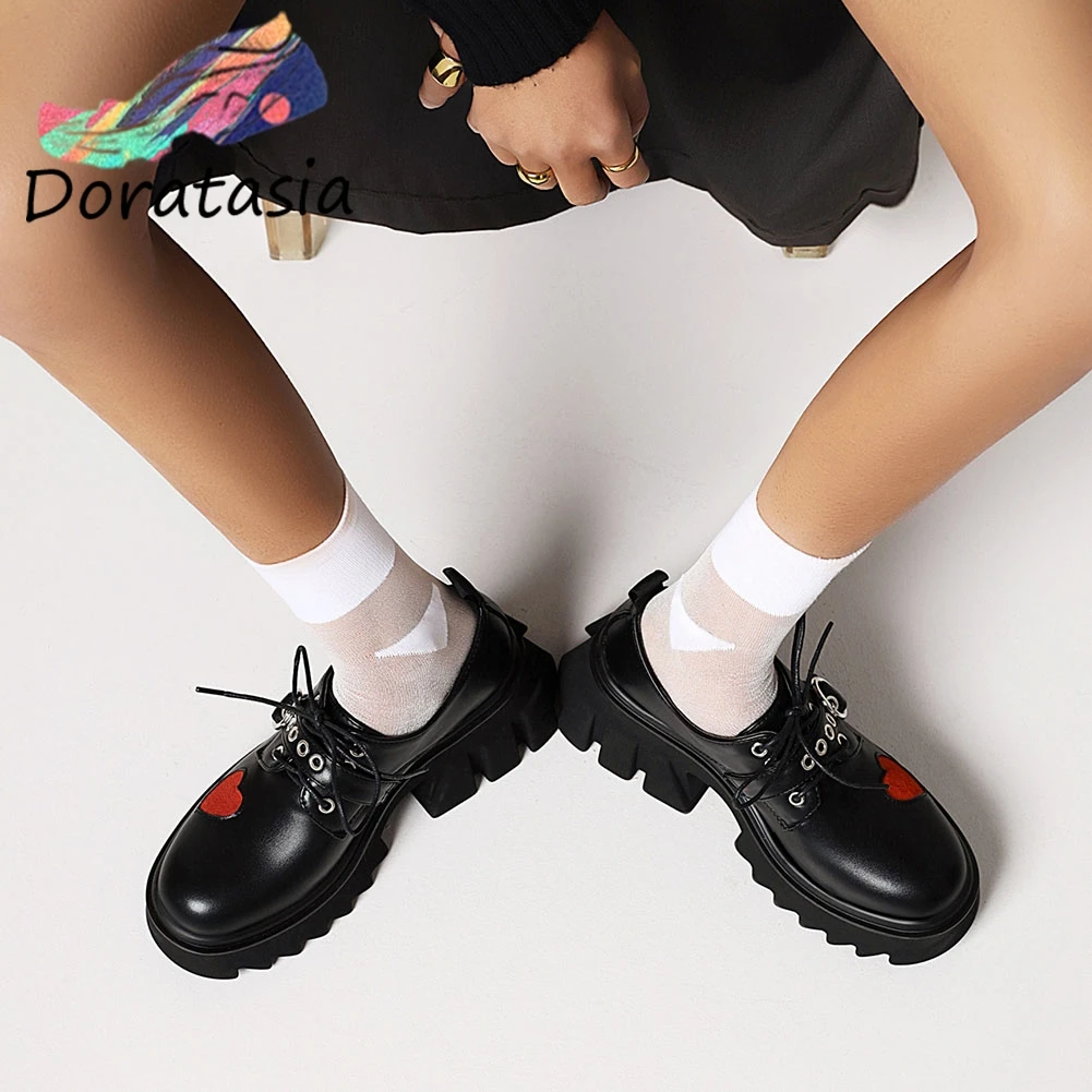 DORATASIA Brand Women Heart Lace Up Chunky Punk Design New Shoes Platform Thick Bottom Pumps Women Luxury Spring Pumps