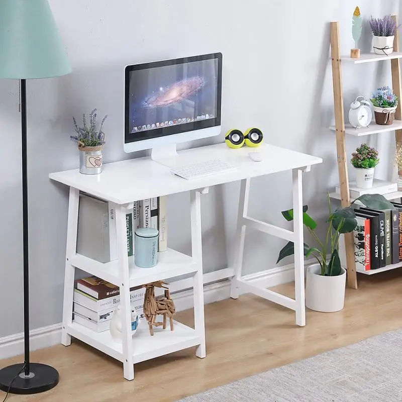 Офисные столы белый верстак с двумя полками прочная и легкая сборка подходит для