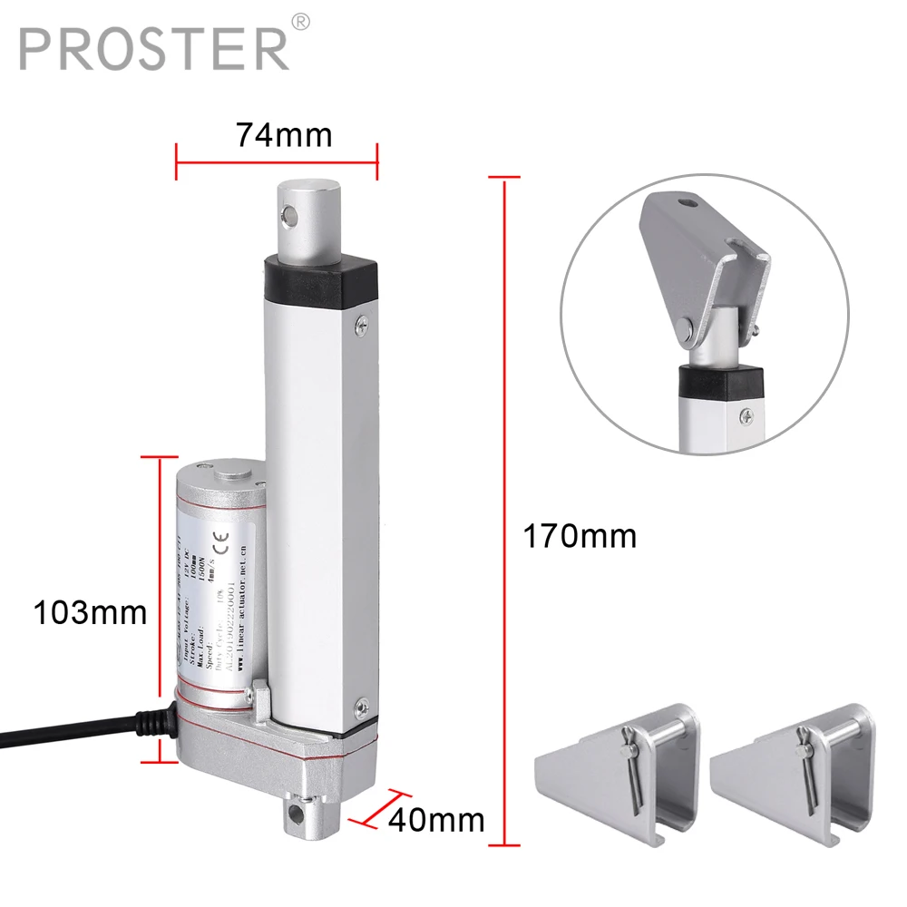 

PROSTER 1500N / 330LBS линейный привод постоянного тока 12V Алюминий сплав Авто RV Электрический Открыватель дверей Мотор Push бар 100 мм ход Длина