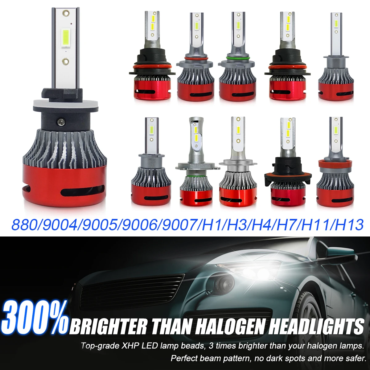 

2pcs H1 H3 H4 H7 H8 H9 H11 9005 9006 880 881 LED Headlight Bulbs Hi/Lo Beam LED Headlights Conversion Kit
