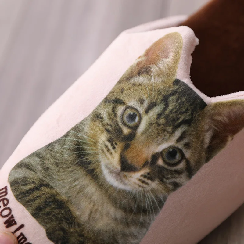 Mntrerm Women and Men Slippers Cute Cat Print Cartoon Animation Home Winter Warm Soft Cotton Indoor Shoes Flat | Обувь