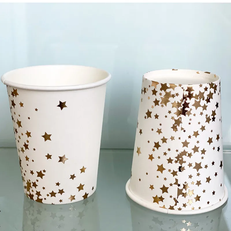 

100pcs High quality 250ml disposable coffee cup creative dot bronzing paper cups birthday drinking cup party favors juice cups
