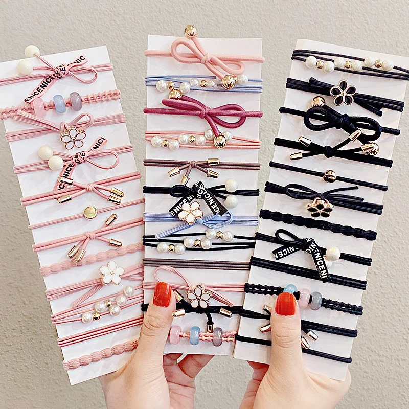 

5/8PCS/Set New Women Girls Elegant Flower Pearls Bow Elastic Hair Bands Sweet Scrunchie Headband Rubber Bands Hair Accessories