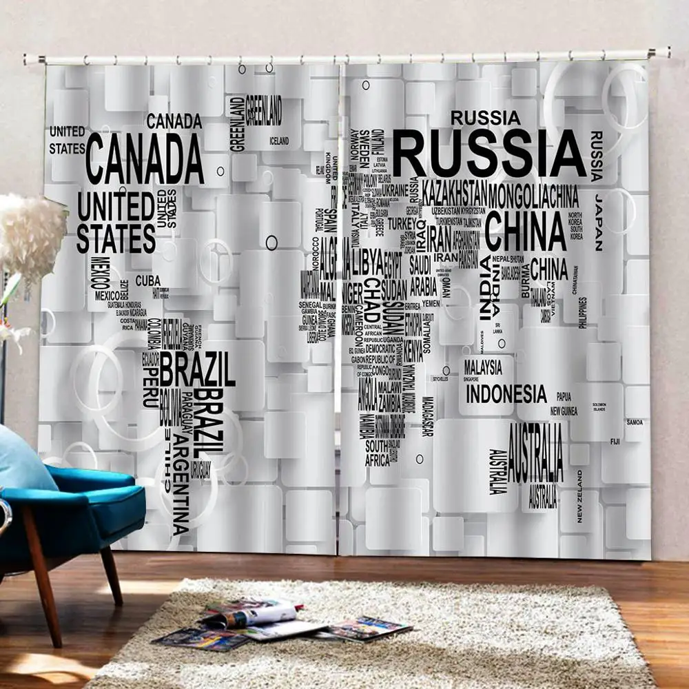 Стереоскопическая занавеска С картой мира 3D роскошная Затемняющая оконная для