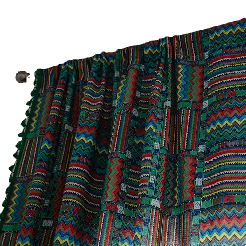 Занавес-волна в американском стиле синего и зеленого цвета хлопковая льняная