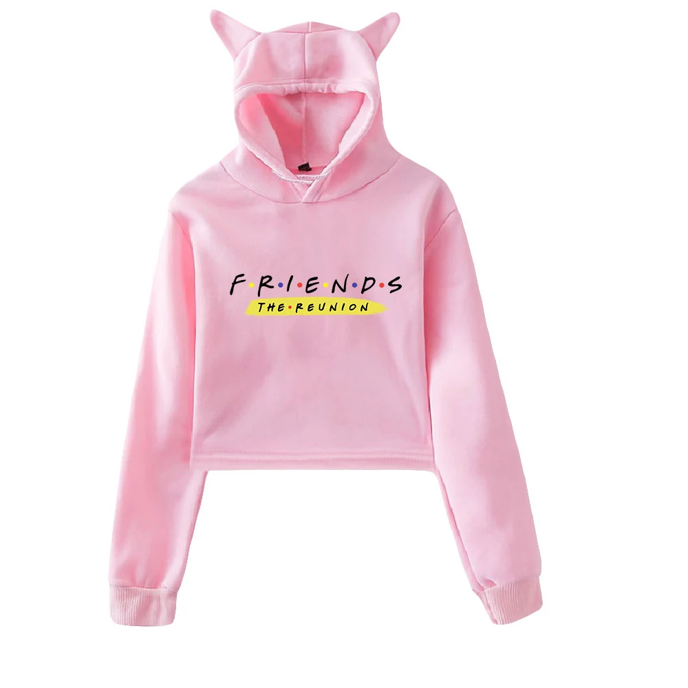 

Пуловер с надписью «Friends: The Reunion», укороченная толстовка с котом, укороченный топ, Женская толстовка, уличная одежда в стиле Харадзюку 2021, ТВ-...