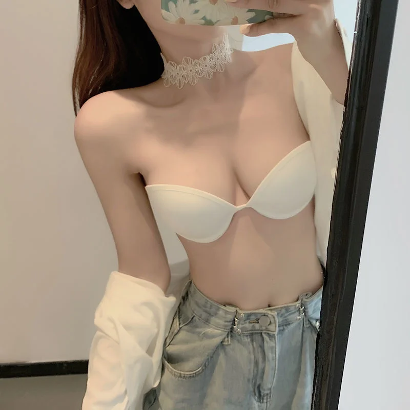 

Summer net red sexy lace anti slide gathered rimless underwear strapless bra invisible underwear fashion