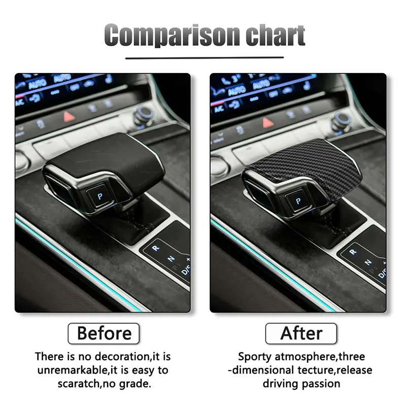 

Carbon Fiber Car Interior Gear head cover 3D sticker Gear Shift Knob Head Protection Trim For Audi A6L A7 2019