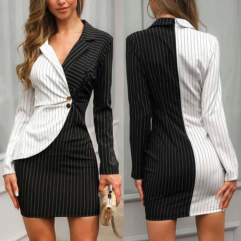 Женское офисное платье-футляр Leiouna черное облегающее с запахом офисный костюм на