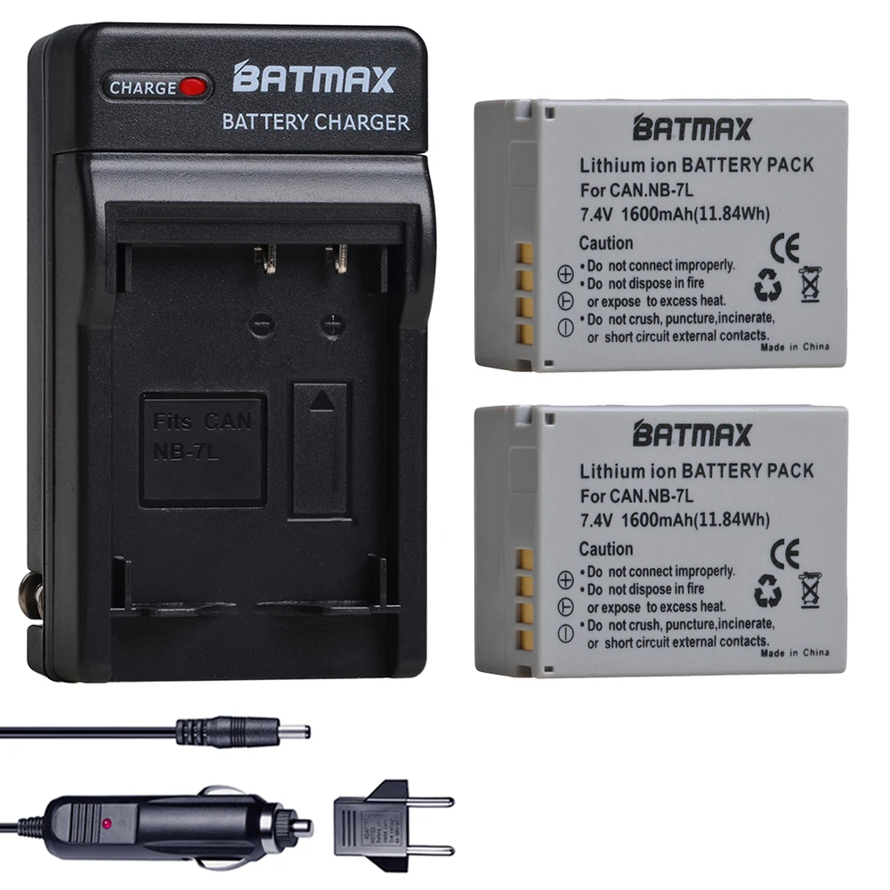 Аккумулятор Batmax NB-7L, 1600 мА · ч, аккумулятор + Цифровое настенное зарядное устройство для Canon PowerShot G10, G11, G12, SX30IS