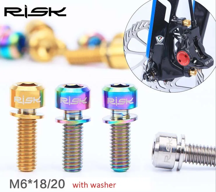 RISK M6*18/20 mm Titanium 4pcs/set MTB Road Bicycle Hydraulic Disc Brake fixed bolts Bike Crankset Fixed Screw | Спорт и развлечения
