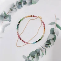 natural colorful mix tourmaline bead bracelet handmade women 14k gold filled chain double layer bracelet semi precious jewelry