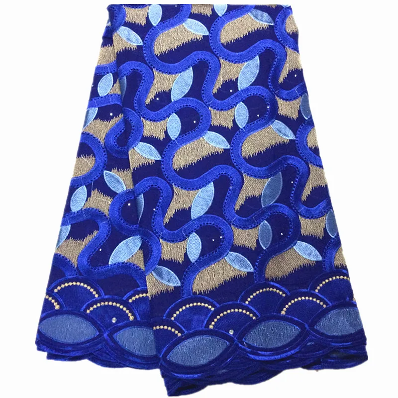 

Nigerian Lace Fabric with Stones Embroidery Swiss Voile Lace Cotton Material for Women Dress 5yards
