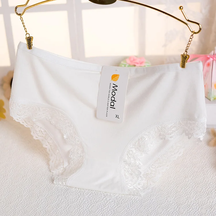 

6pcs Ladies underwear modal waist solid color breathable sexy lace comfortable women's briefs wholesale 017 women panty