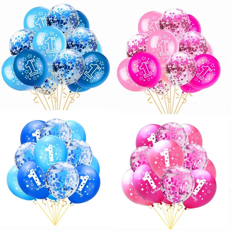 Воздушные шары для дня рождения латексные голубые розовые с конфетти мальчиков и