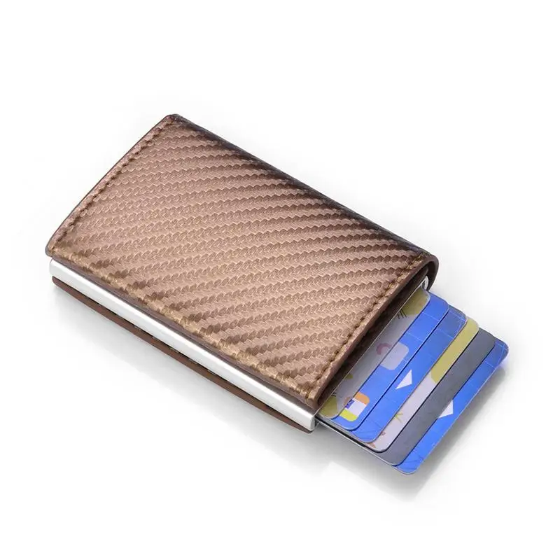 

Bycobecy 2021 RFID Magnetic Card Holder Carbon Fiber Leather Clutch Pop-up Wallet Aluminum Box Slim Thin Smart New Card Case