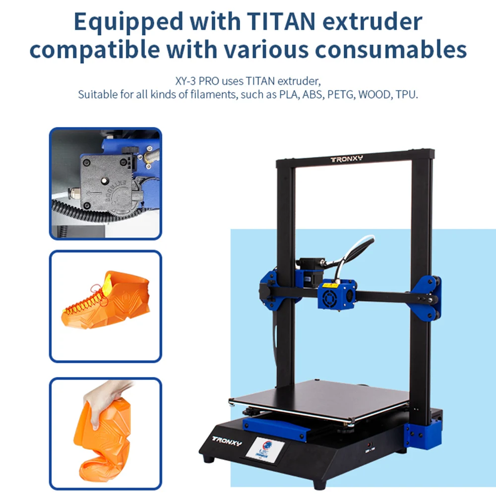Tronxy XY-3 PRO 3D Printer Large Print Size Glass printer Silent Mainboard Titan Extruder aluminium profile impressora 3d