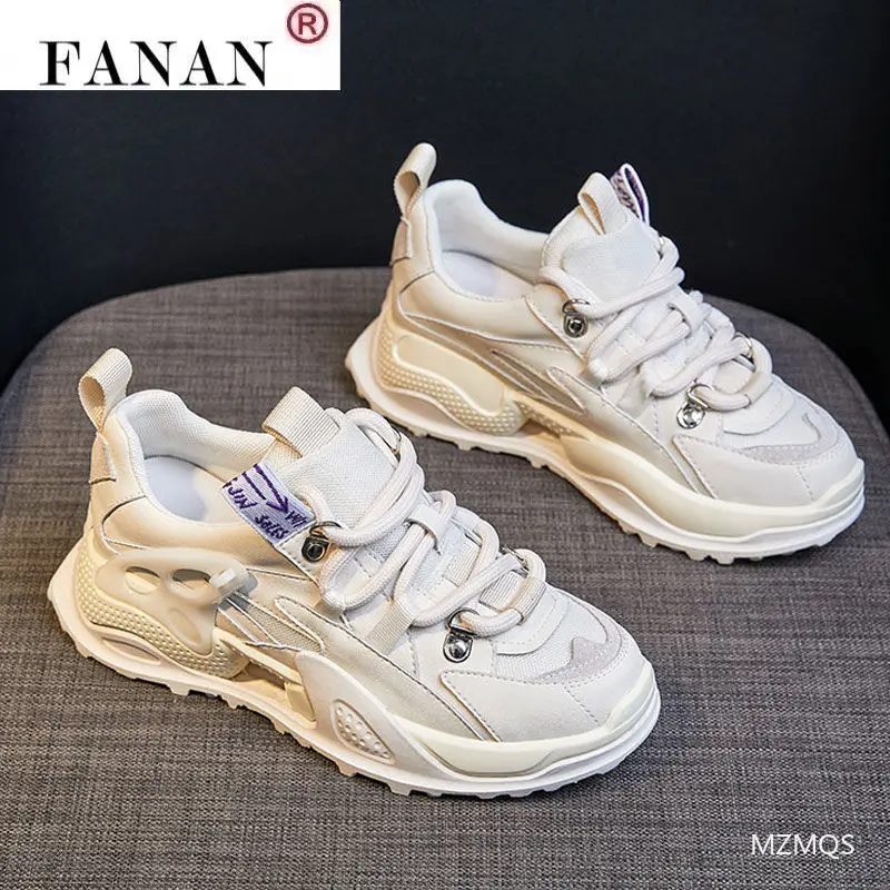 

Spring New 2021 Comfortable Thick-soled Women's Sneakers Shoes Casual Shallow Mouth Flat-bottom Lace-up Women's Vulcanized Shoes