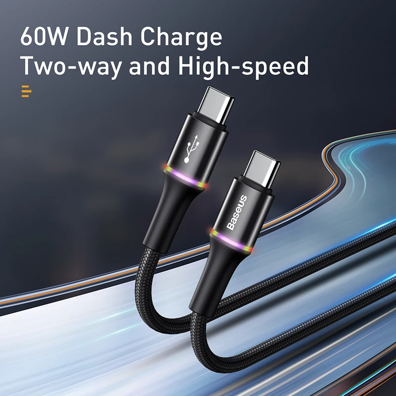 Кабель для зарядки BASEUS USB Type C световой индикатор красный черный|Кабели мобильных