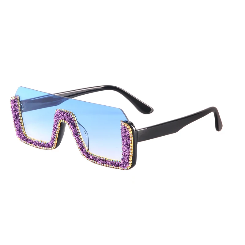 Diamond Semi-Rimless Square Sunglasses Women Rhinestone Retro Gradient Sun Glasses Vintage Oversized Feminino Eyeglasses UV400 - Цвет линз: GV1606-4